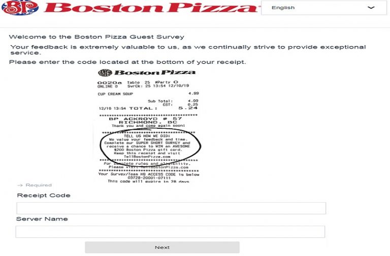 Tellbostonpizza Survey – Get Boston Pizza Guest Survey $1000 Gift Card